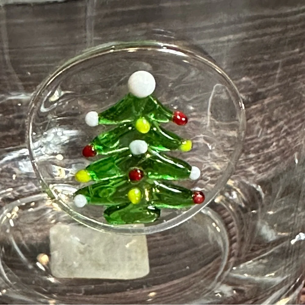 Crate & Barrel Christmas Tree Hand Blown Double Old-Fashioned Glass